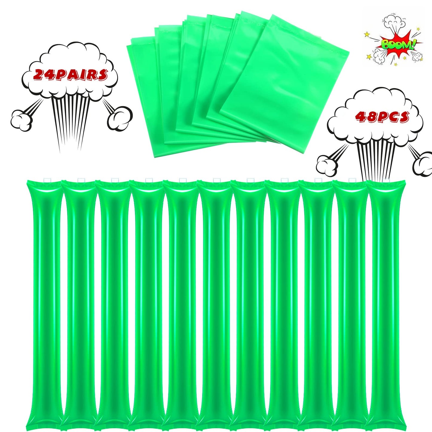 Civaner 48 Pieces Thunder Sticks Team Spirit Boom Sticks Cheering Sticks Plastic Cheerleading Spirit Stick Clapper Inflatable Noise Makers For Sporting Events Dance (Green)