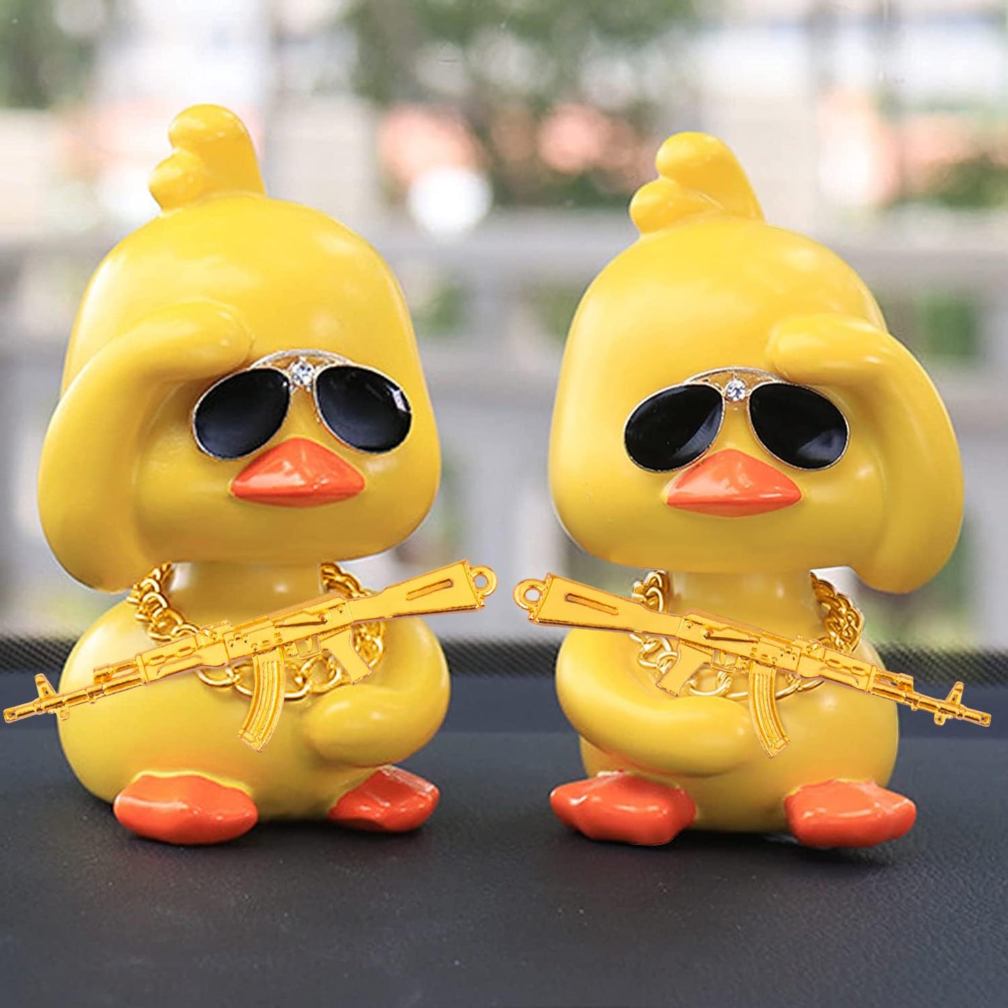 Wonuu Bobble Heads Ducks, Car Dashboard Decor Cute Yellow Shaking Head Duck Doll For Car Interior Ornament With Glasses, Necklac