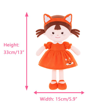 Onetoo First Baby Doll Plush Rag Doll Sleeping Cuddle Buddy Doll Soft Baby Doll For Girls Wear Fox Costume Reddish Brown Dress14(Milly Series)