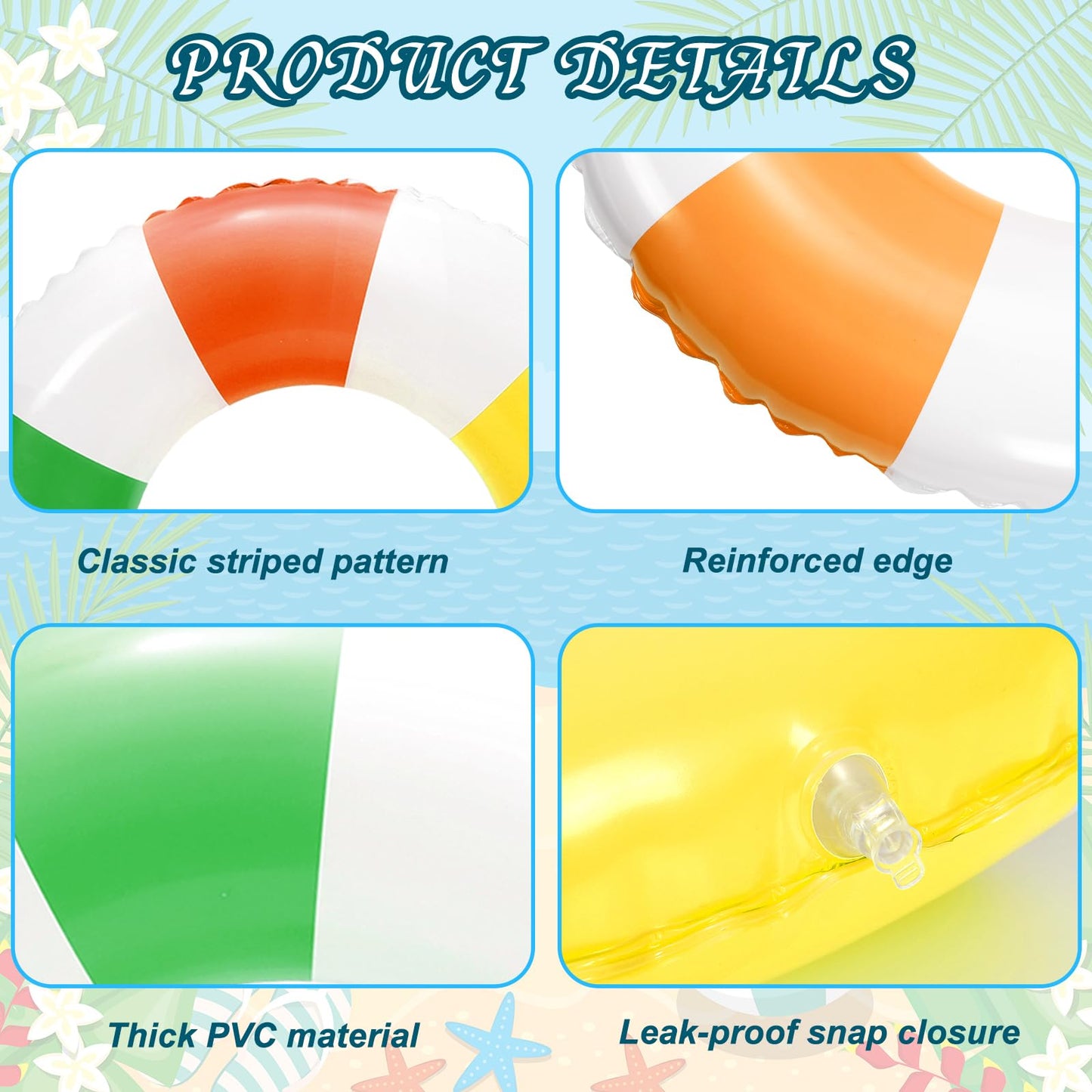 Whaline 4Pcs Rainbow Color Inflatable Swimming Float Toy Striped Swim Ring Fun Print Pool Lounger Tube for Teen Boy Girl Summer Swimming Beach Party  22.8 Inch