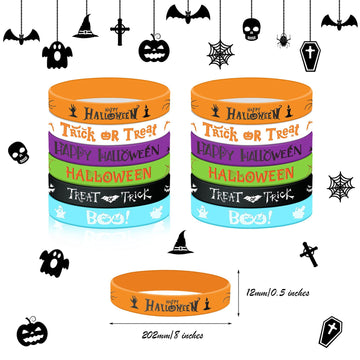 24 Pcs Halloween Luminous Silicone Wristbands, Glow in The Dark Classic Halloween Patterns Rubber Bracelets for Halloween Trick