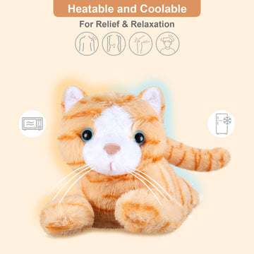 Suzzipals Heatable & Coolable Orange Cats Stuffed Animals, Microwave Heating Pad Animal For Cramps & Pain, Orange Cat Plushies F