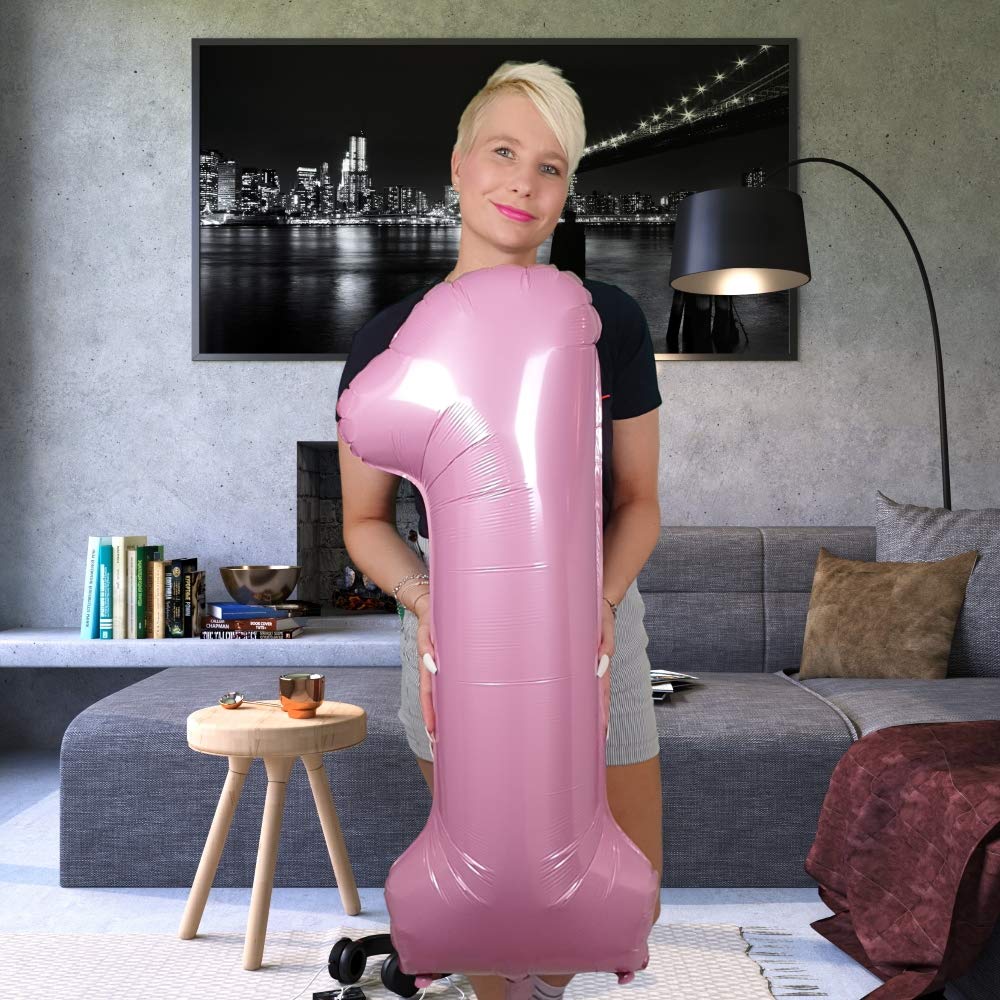 Diwuli Number Balloons 40 Inch Pastel Pink - Large Number 1 Balloon, Big Pink Balloons, Helium 1St Birthday Party Decorations Su