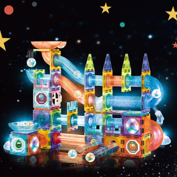 Magnetic Tiles Building Blocks Toys for Kids 144 PCS Magnet STEM Construction Set with LED Lights & Marble Run | Educational Learning Creative Gifts for Kids Ages 5-12 Boys and Girls