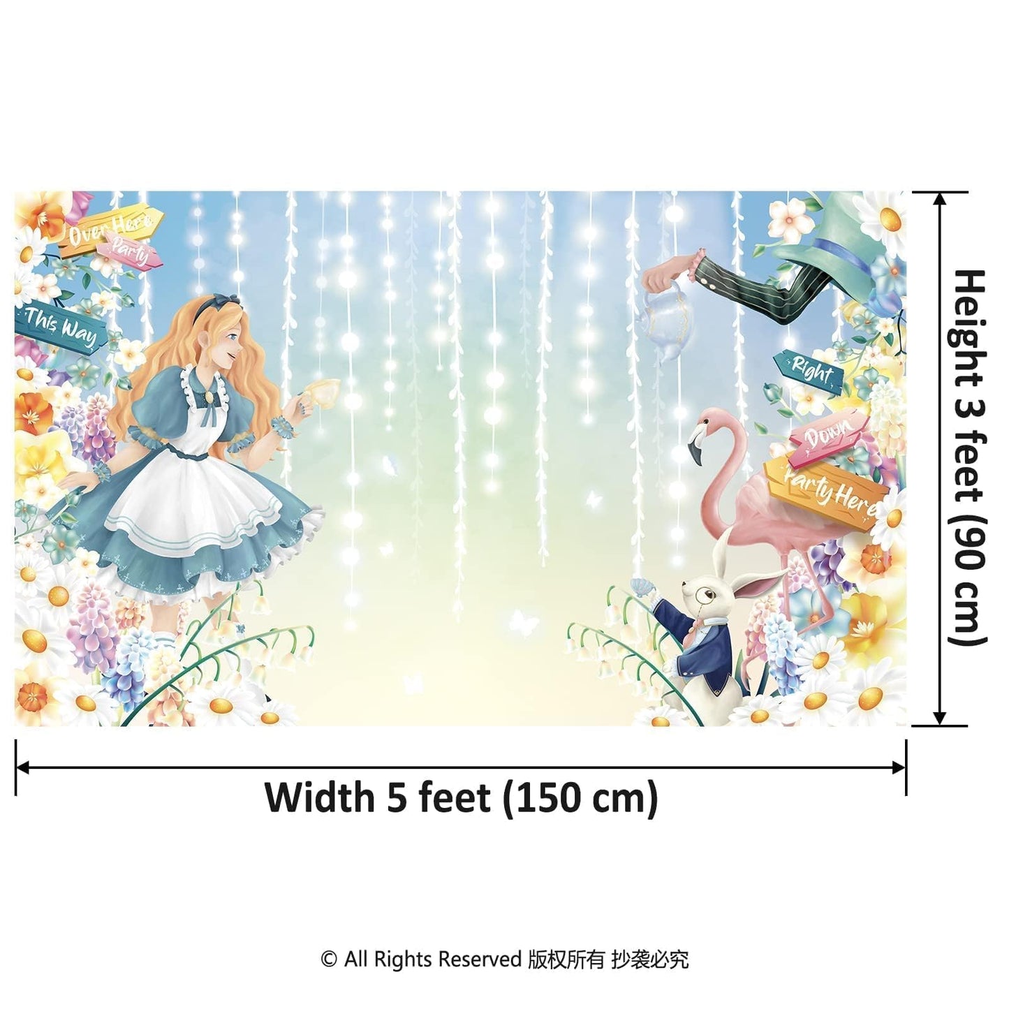 Cheerland 5X3 Ft Alice In Wonderland Backdrop For Girls Birthday Party Decorations Floral Tea Party Easter Bunny Banner Backgrou