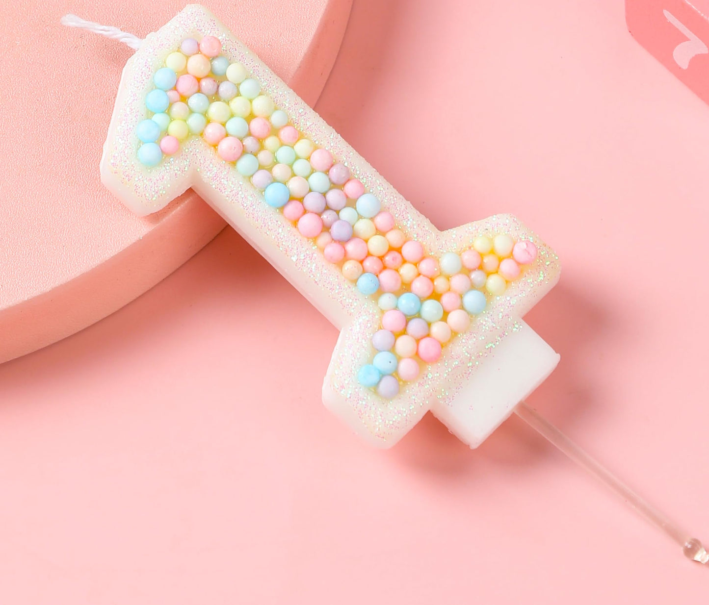 EAKE 1 Birthday Candle Macaron Glitter 3D Number 1 Candles for Birthday Cakes Girl Women Sweet Theme One Years Old Birthday Wedd