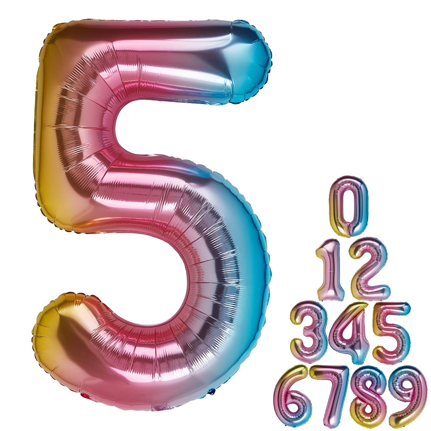 Number Balloon 5 Rainbow 40 Inch Foil Balloon Big Giant Jumbo 5Th Birthday Party Decorations Foil Mylar Helium Kids 0-9 Numbers Balloons For Baby Children