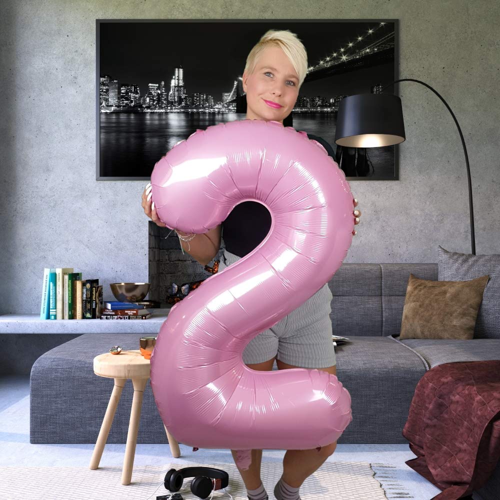 DIWULI Number Balloon - 40 Inch Pastel Pink Foil - Large Number 2 for 2nd Birthday Party Decorations - XX-Large