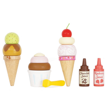 Le Toy Van - Educational Wooden Toy Honeybake Colourful Wooden Carlo's Gelato Pretend Ice Cream Toy | 12 Pieces - Great Role Pla