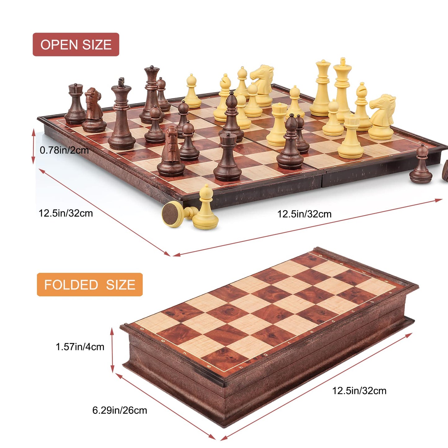 Magnetic Travel Chess Set,3 In 1 Chess Checkers Backgammon Set, Travel Magnet Chess Game With Folding Case Chess Board (Brown, 1