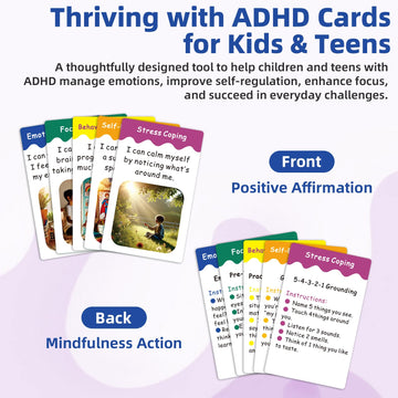 Uflognirz 50 Thriving with ADHD Cards for Kids, ADHD Tools for Kids, Anger Management, Fun Activities to Help Children Self-Regu