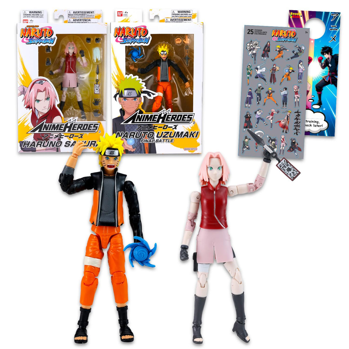 Naruto Action Figure Set  Bundle with Figurines of Uzumaki and Sakura Plus Stickers, More | Naruto Collectible Mini Figures Pac