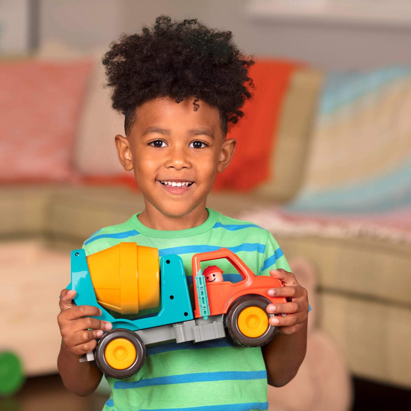 Battat Spinning Cement Truck - Kids Construction Toy - Soft Rubber Wheels - Orange/Blue - Model BT4511Z - 18 Months+