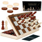 Chess Board Sets, 15 Inch Magnetic Chess Set For Adults & Kids, Checkers Board Game, Handmade Folding Chess Boards With 2 Extra