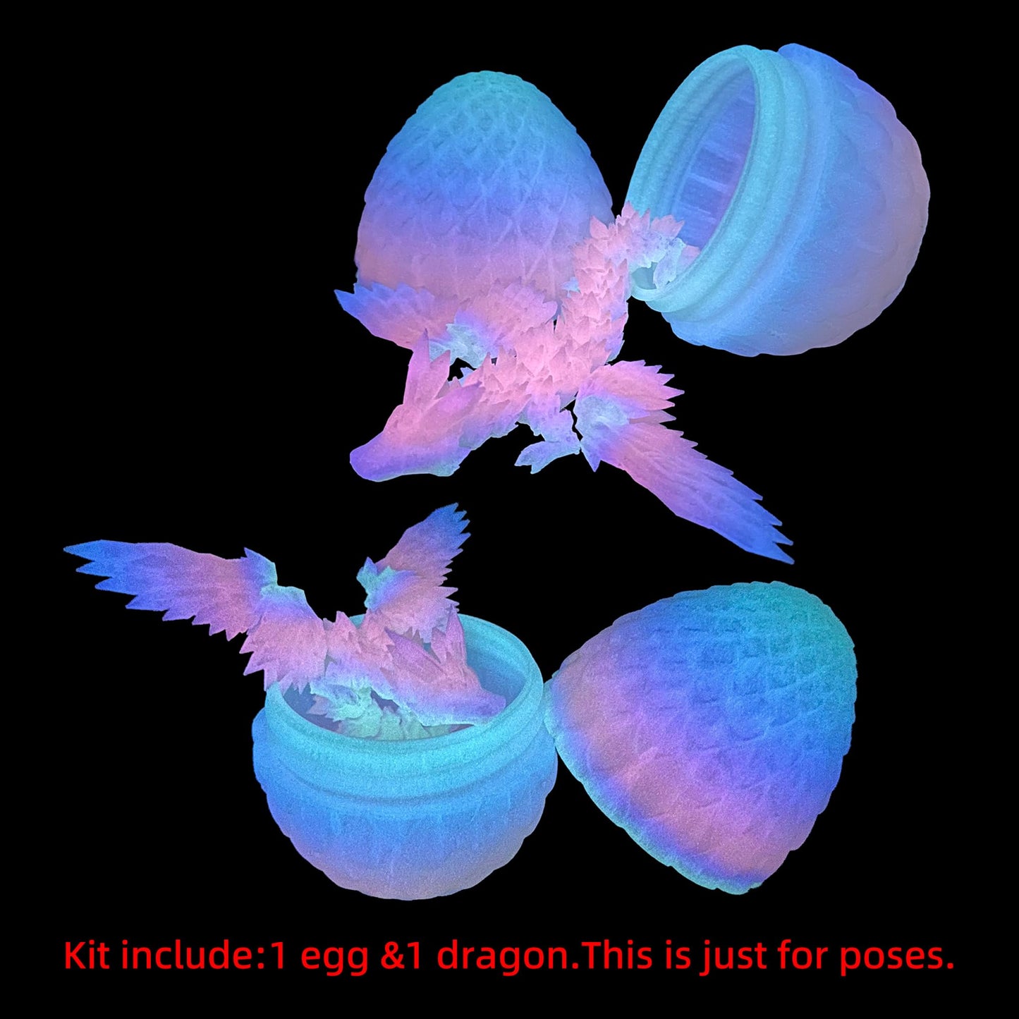 Flavery 3D Printed Flying Dragon In Egg - Dino Eastewr Egg With 9'' Flexible Winged Dragon Inside, Colorful Fidget Toy, Birthday