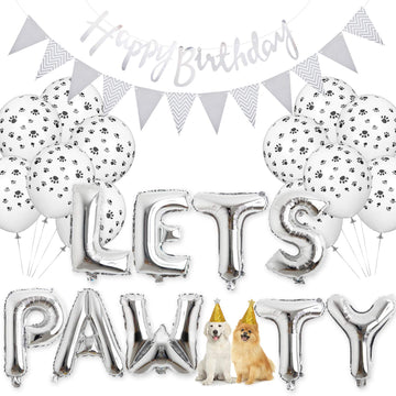 Legendog Dog Birthday Party Supplies Dog Paw Print Balloons Cat Birthday Hat Happy Birthday Banner Foil Balloons Lets Pawty Letters Balloons Decorations