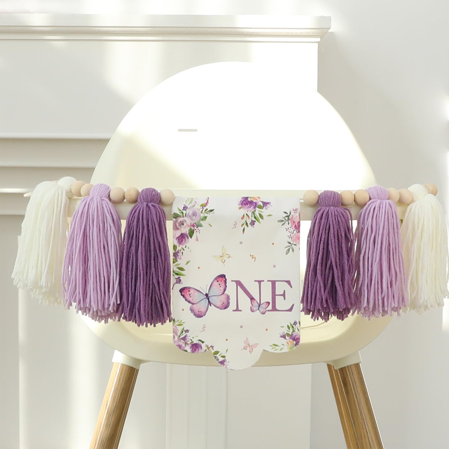 HODIHIWI Handmade Butterfly 1st Birthday High Chair Banner Purple Party Decoration For Girls Boys Wall Hangings Decorative