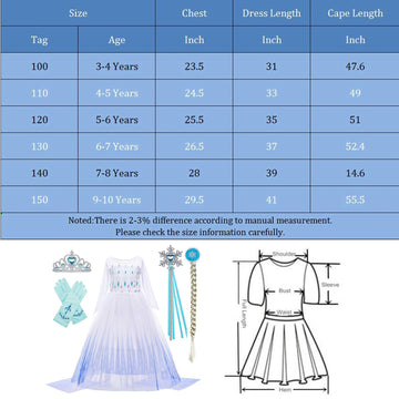 Bankids Snow Queen Act 2 Costumes Princess Dresses For Girls With Wig,Crown,Magic Wand,Gloves Accessories 7-8 Years(140,K11)