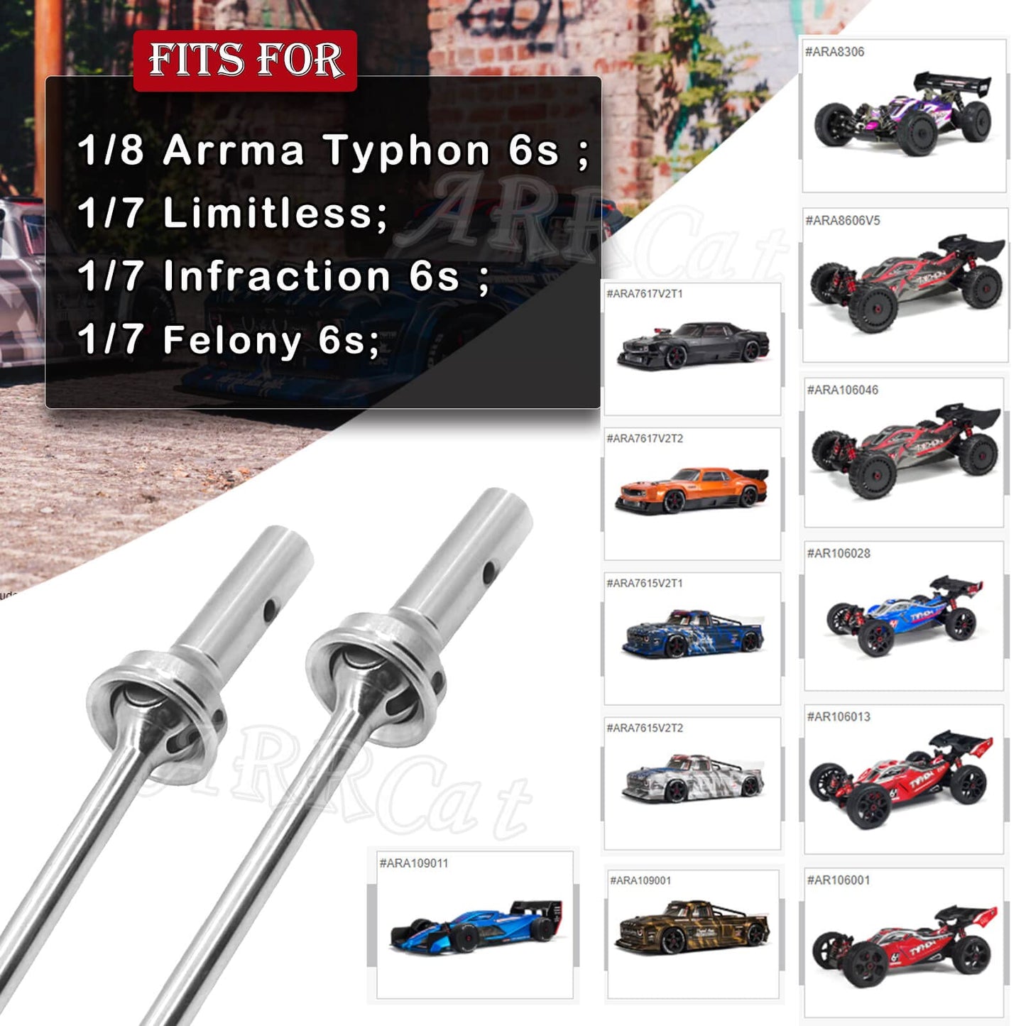 Drive Shaft for Arrma Typhon/Arrma Infraction/Arrma Limitless/Arrma Felony 6s Upgrade Parts, ARRCat 4PCS Front Rear Harden Steel