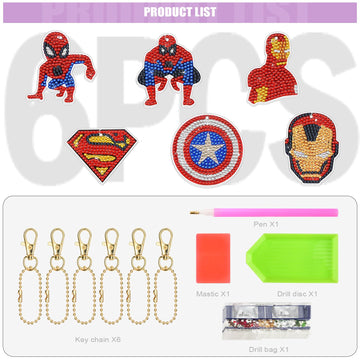 Matharago Diamond Art For Kids 6 Pcs Diy Diamond Painting Cartoon Keyrings Set, Painting By Number Gem Keychains Craft Kits For