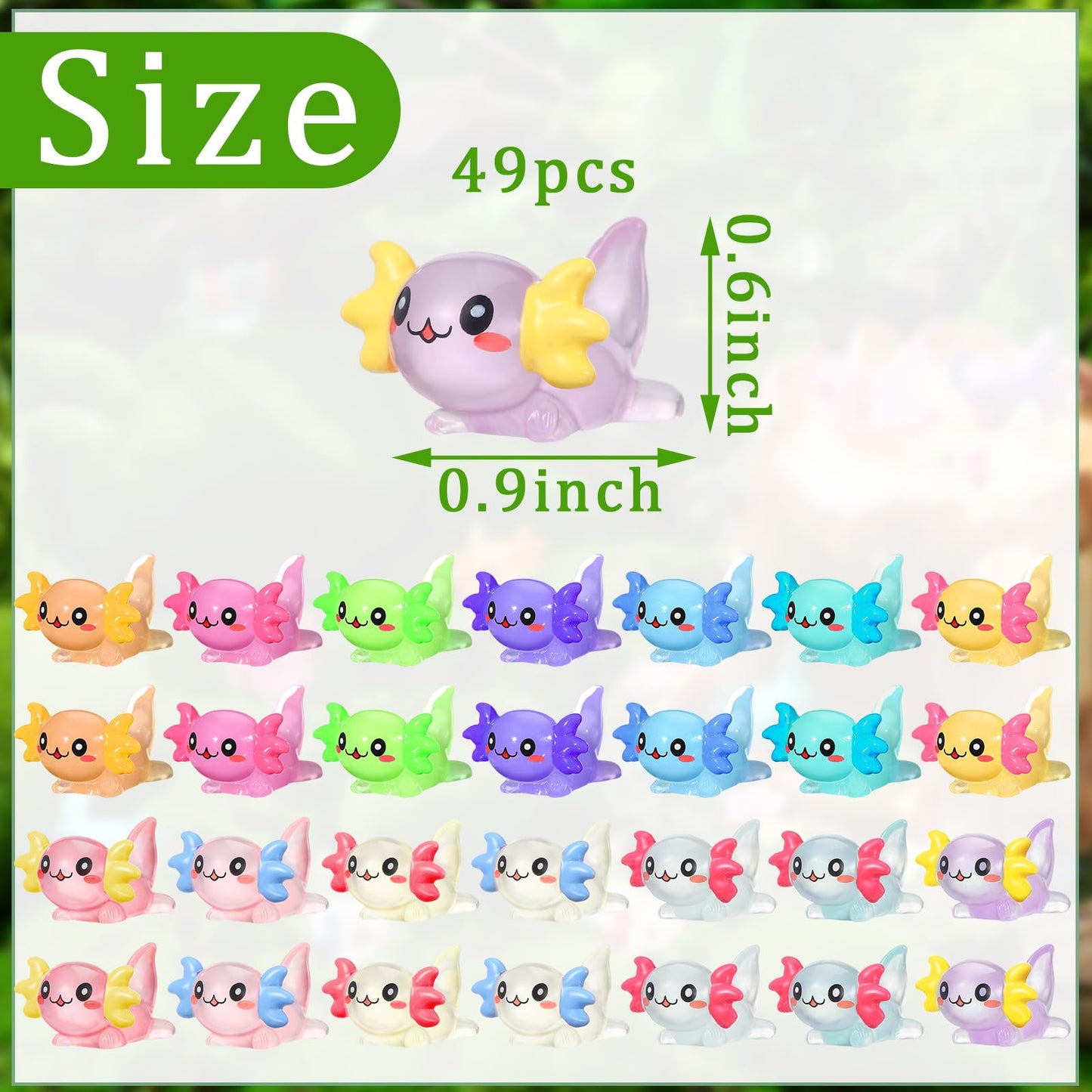 Sonwyoung Mini Axolotl Figures - 49 Pcs, 14 Colors, Glow in the Dark Resin Charms for DIY Garden Dollhouse Decoration