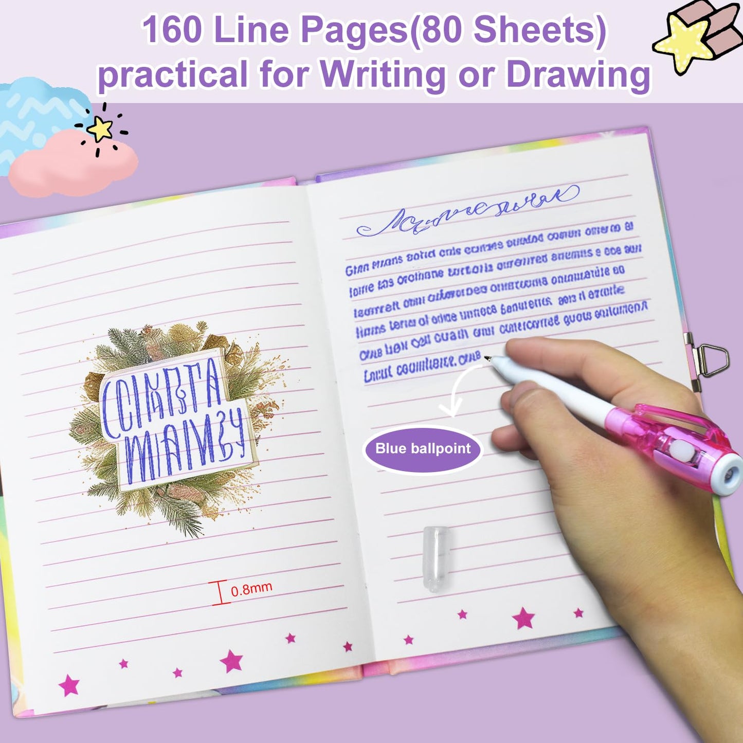 Ginmlyda Pop Girls Diary With Lock And Invisible Ink Double-End Pen, 7.5X5.4 Inches 160 Lined Pages Fidget Unicorn Girls Journal For Kids Secret Notebook Pen Set Gifts For Writing