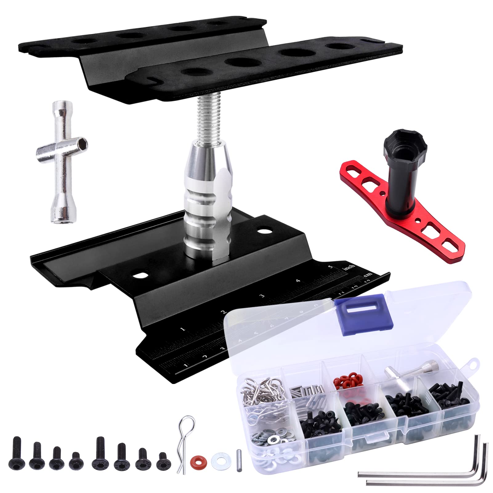 Aluminum Alloy RC Car Work Stand Repair Workstation with Screws Kit & 17mm Hex Wheel Wrench 360 Degree Rotation Lift/Lower for 1