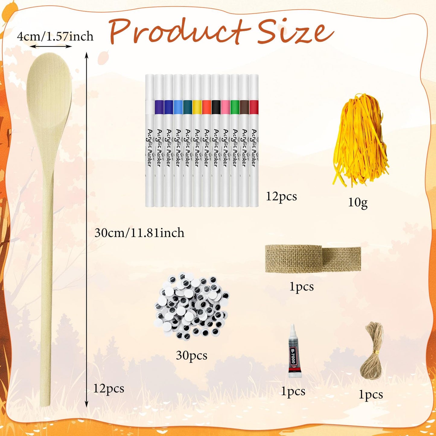 Cinrobiye 12 Set Fall Scarecrow Wooden Spoon Craft Kit, DIY Autumn Scarecrow Mason Jar Decoration Set Goodie Bag Fillers for Tha