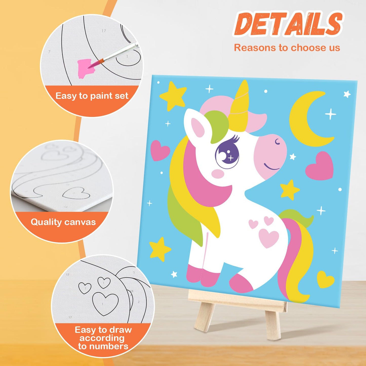 goldentime 6 Pack 8x8inch Paint by Numbers Kit for Kids, Predrawn Canvas for Painting with Unicorn, Butterfly & More, Includes 1