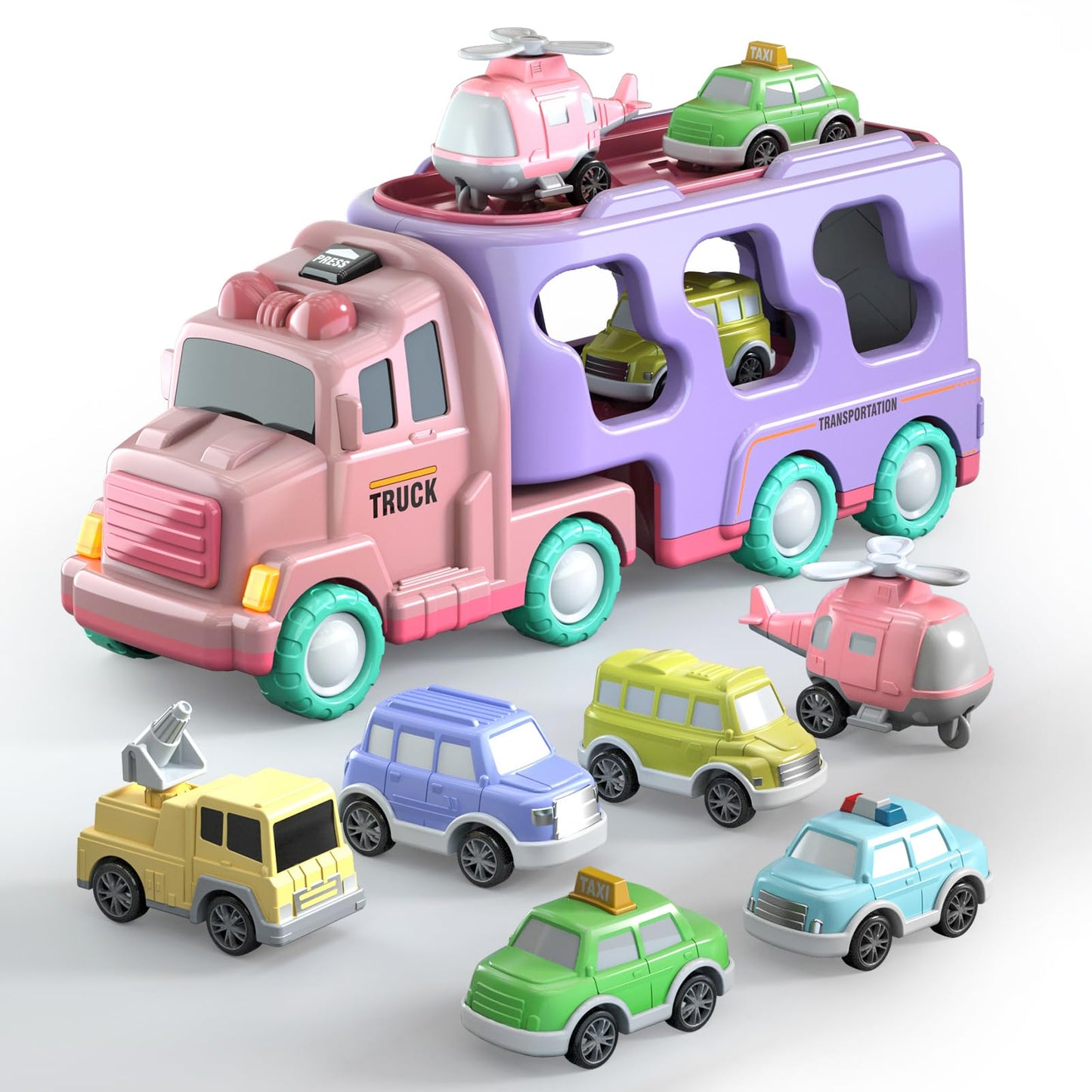 Beby Buty 7 In 1 Car Truck Toys For Girls Toddlers, Girls Toddler Car Truck Toys With Light Sound, Birthday Gifts Toys For 3 4 5