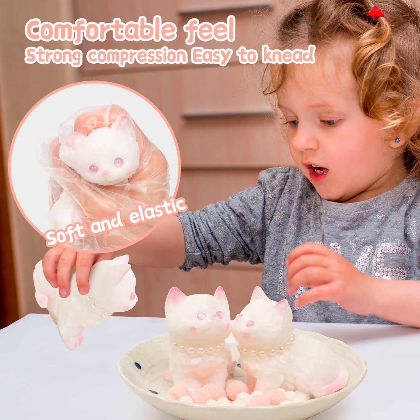 Cat Squishies Toy,2Pcs White Cat Squeeze Animal Toys,Simulation Dog Stress Relief Toy Furry Squish Novelty Toy With Pvc Packagin