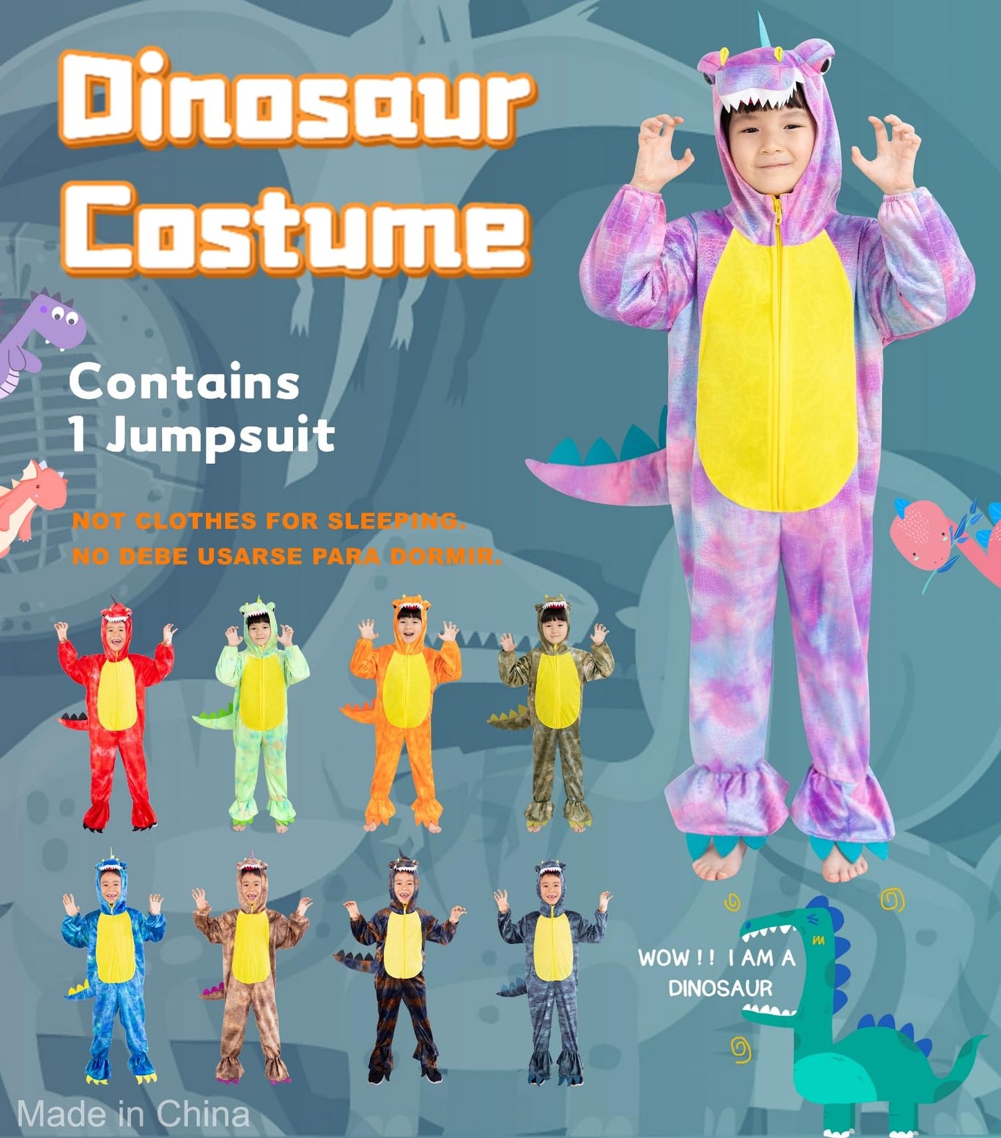 Dearsun Child'S T-Rex Dinosaur Costume Dinosaur Costume For Kids Fancy Dress Costume Hooded Romper Jumpsuit (Xs/90, Blue)