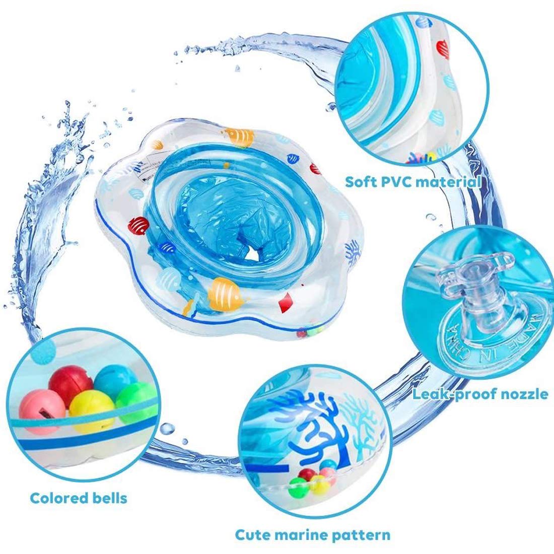 Baby Swimming Float Ring Baby Inflatable Pool Floatie Baby Water Float Infant Swim Pool Rings for Toddler Kid Age 6-48 Months  Bathtub Toys Pool Accessories for Kids Toddlers.(Blue)