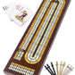 JstFrU Wooden Cribbage Board Game Set Solid Wood 3 Track Cribbage Board Magnetic Storage for 9 Metal Pegs Deck of Playing Cards Fun Table Game Game Night  Travel (Instruction Included)