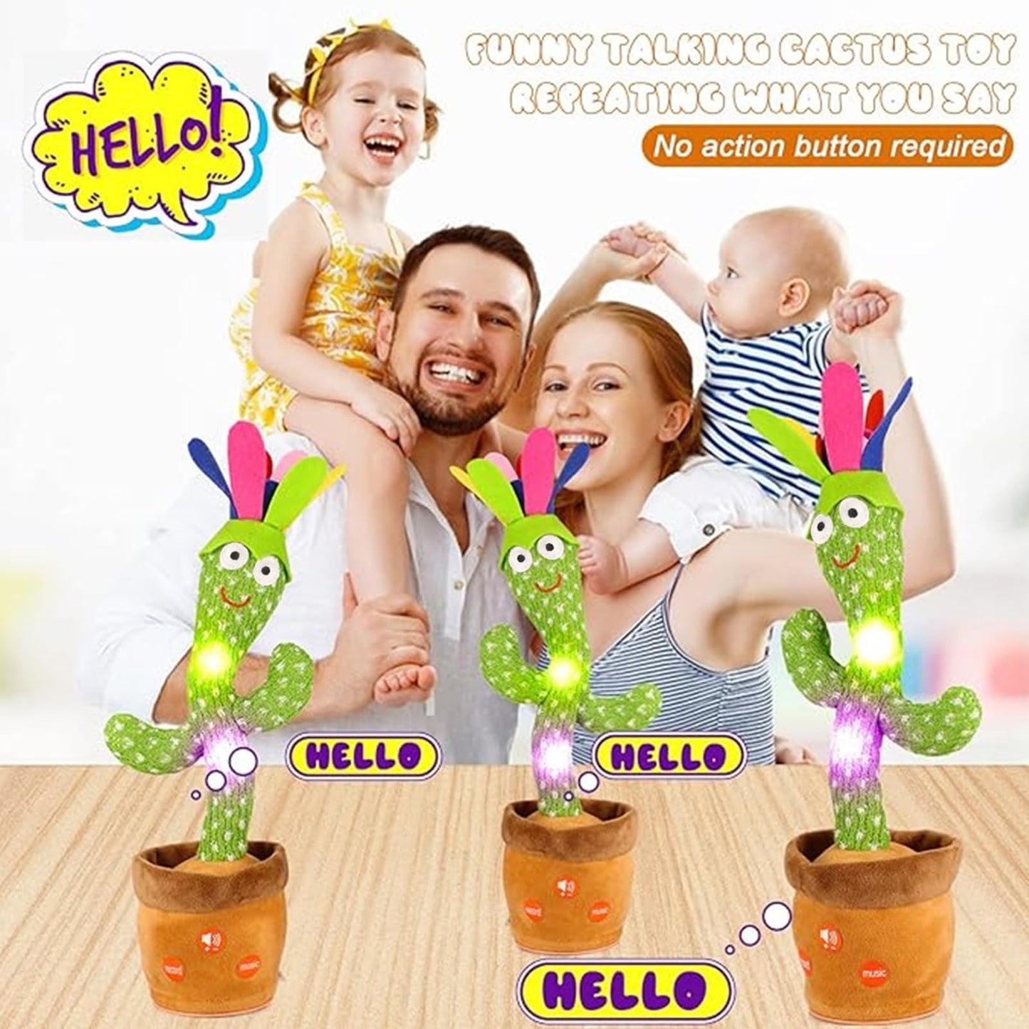 Emoin Dancing Cactus With Flower, Talking Cactus Baby Toy Repeating What You Say Glowing Singing Mimicking Recording Interactive