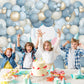 Ilafm 150Pcs Dusty Baby Blue Balloon Arch Garland Kit, Sand White Slate Fog Pastel Baby Blue Balloons Metallic Gold For Boy Baby