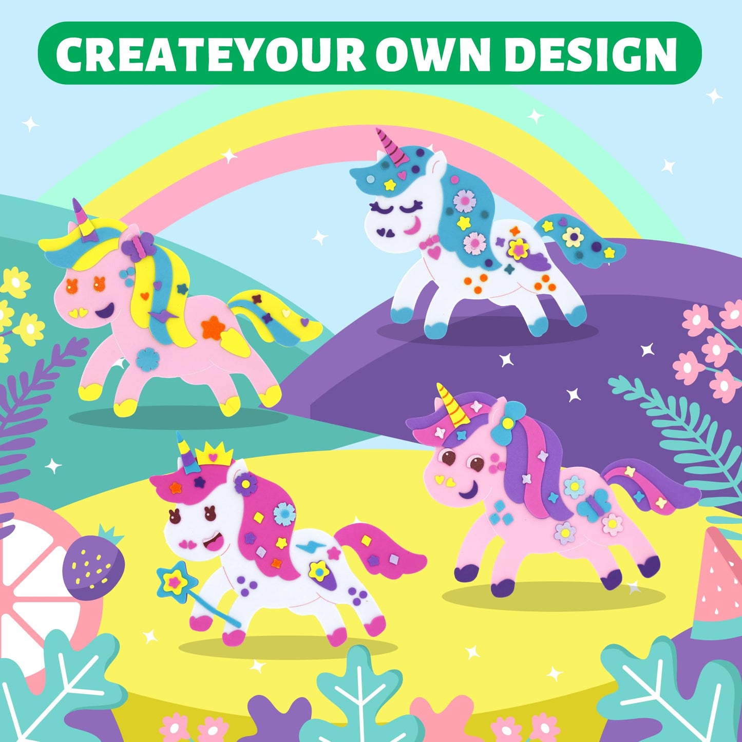 Vkpi 4 Pieces Eva Foam Art Crafts Gift Kit, Make Create Your Own Unicorns, Cartoon Foam Paper Craft Projects For Kids Ages 4+ To