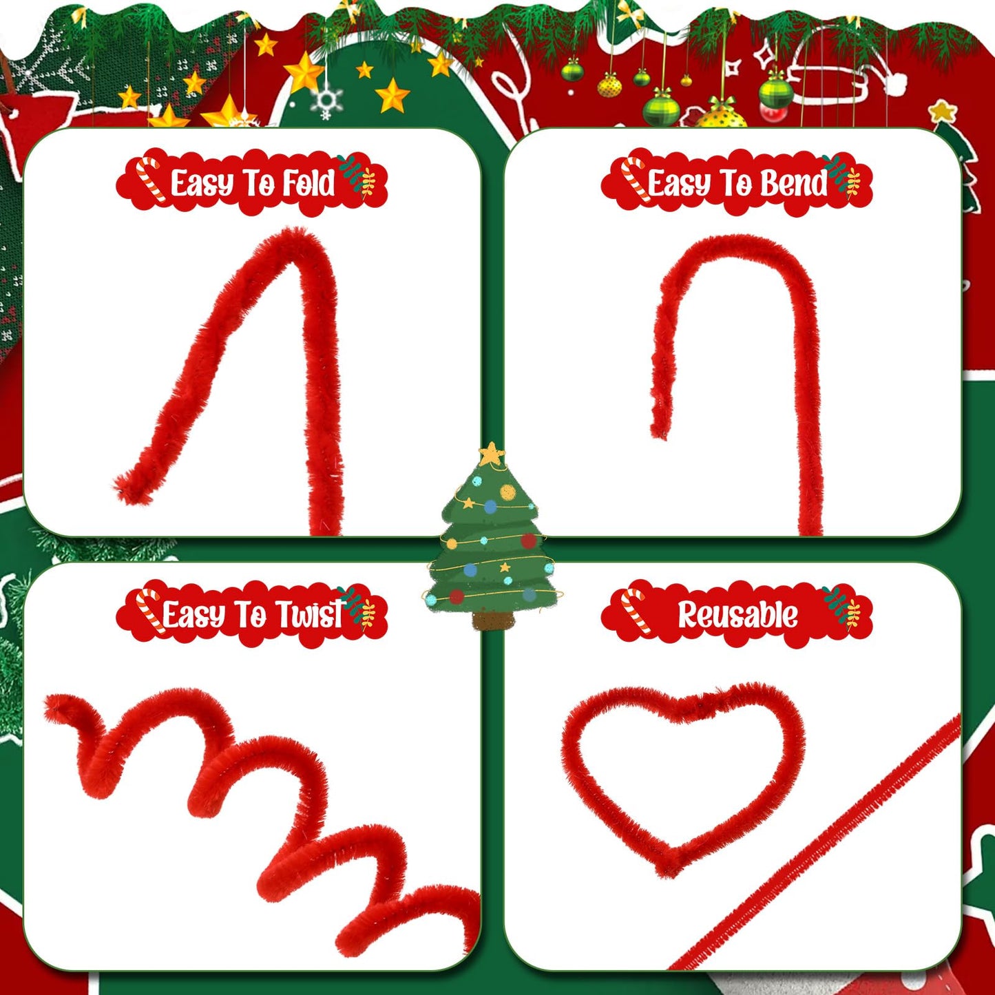 RoundFunny 100 Pcs Extra Long Pipe Cleaners Chenille Stem 6 mm x 24 Inch Pipe Cleaners Craft Supplies Fuzzy Sticks for Hair DIY