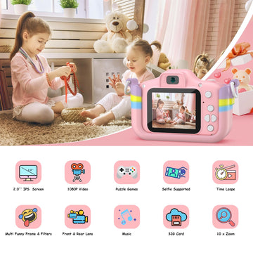Kids Camera Toys For 3-12 Years Old Boys Girls Children 1080P Fhd Selfie Camera 48 Mp, Portable Toddler Digital Camera With Prot