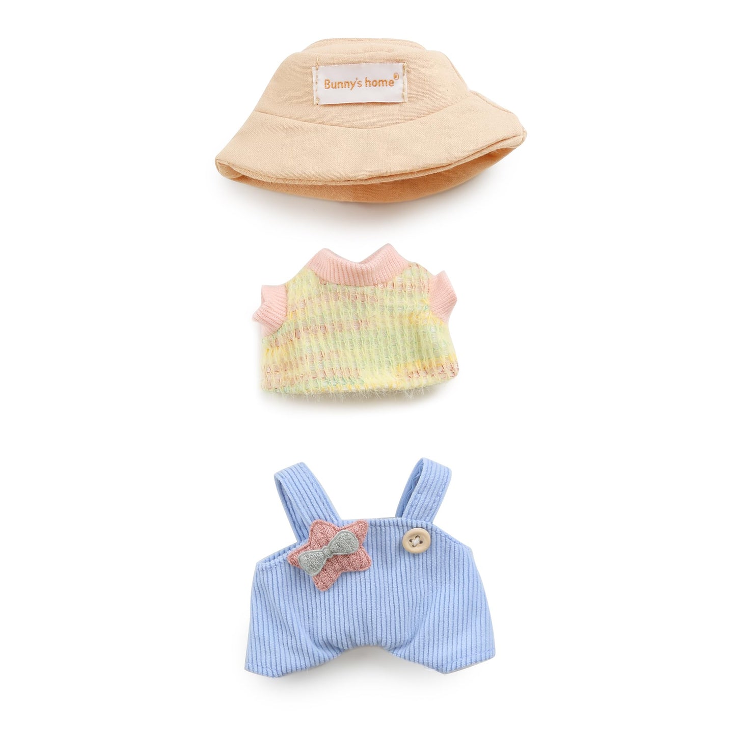 17cm Doll Clothes - Kawaii Chic Style Set for 17cm Dolls  Cute Doll Outfit with Accessories - Colorful T-Shirt + Star Light Blue Romper + Oatmeal Hat (NO Doll)
