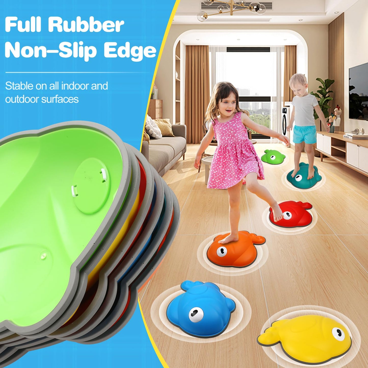 Terramus Goldfish Balance Stepping Stones For Kids, 6Pc Non-Slip Jumping Steps Stones, Toddler Obstacle Course Game Promote Coor