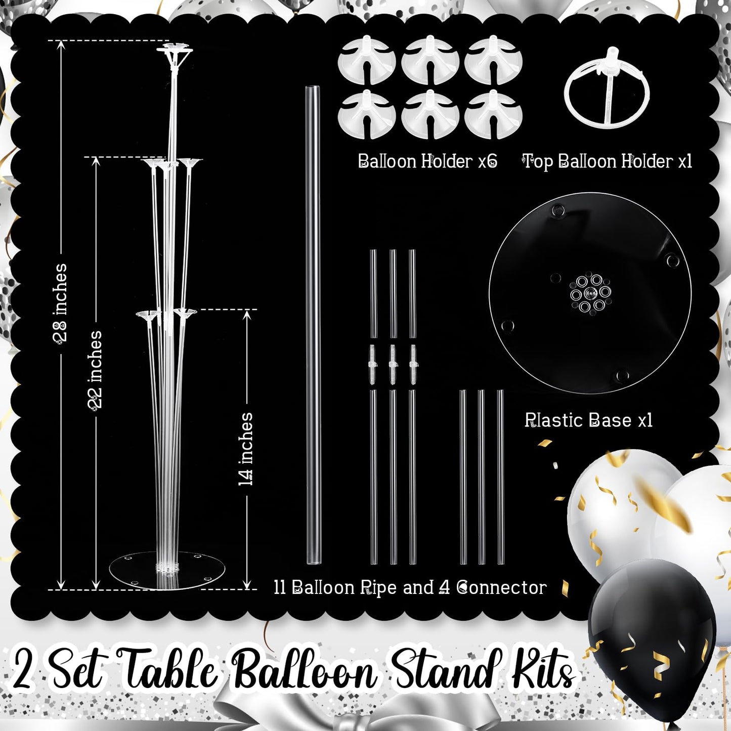 Kasyat 2 Sets Black Bow Birthday Party Decorations Black Bow Balloon Centerpieces for Tables Coquette Birthday Black and White B