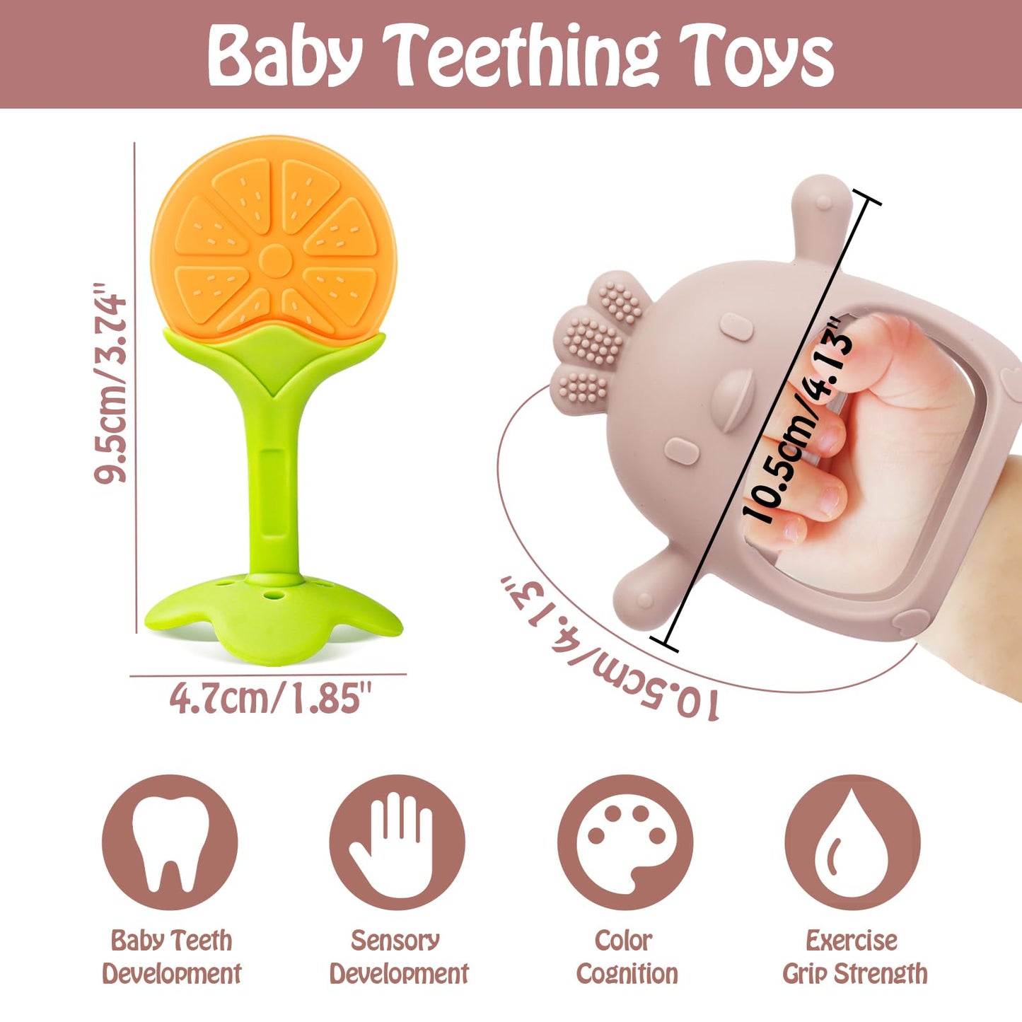 Teething Toys (5 Pack) - Tinabless Infant Teething Relief Toys&Teething Mitten Set, Food Grade Silicone Anti Dropping Wrist Hand