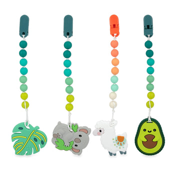 Nuby All Silicone Teether With Bonus Silicone Pacifinder With Clip - 3+ Months, 1Pk, Assorted Neutral Designs