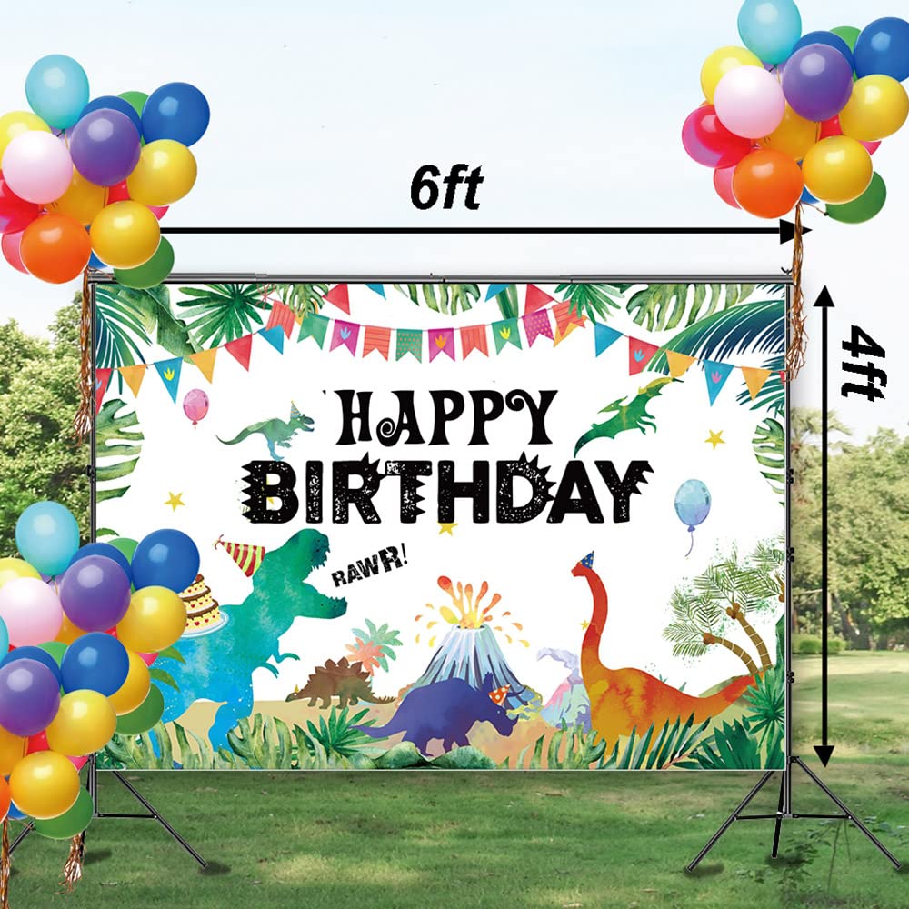 Iiiluyot Funny Dinosaur Birthday Backdrop 6X3.5Ft, Watercolor Dinosaur Birthday Decorations T-Rex Dinosaur Birthday Party Suppli