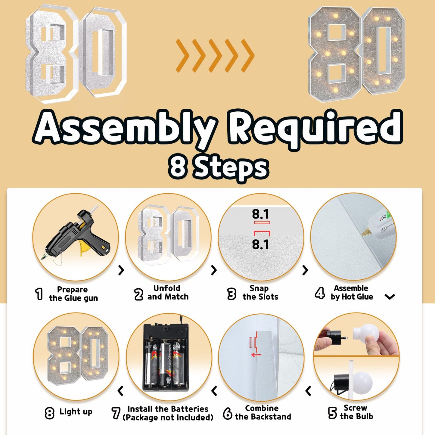 Imprsv 3Ft Silver 80Th-Birthday Decorations Numbers: 80Th Birthday Party Anniversary Decorations Large Light Up Numbers 80 For M