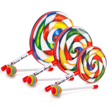 Foraineam 3 Pieces Lollipop Drum With Mallet 10 Inch 8 Inch 6 Inch Percussion Lollipop Hand Drum Musical Sound Tool Music Rhythm