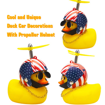 Wonuu Rubber Duck Toy Car Ornaments Yellow Duck Car Dashboard Decorations With Propeller Helmet (S-American Flag)