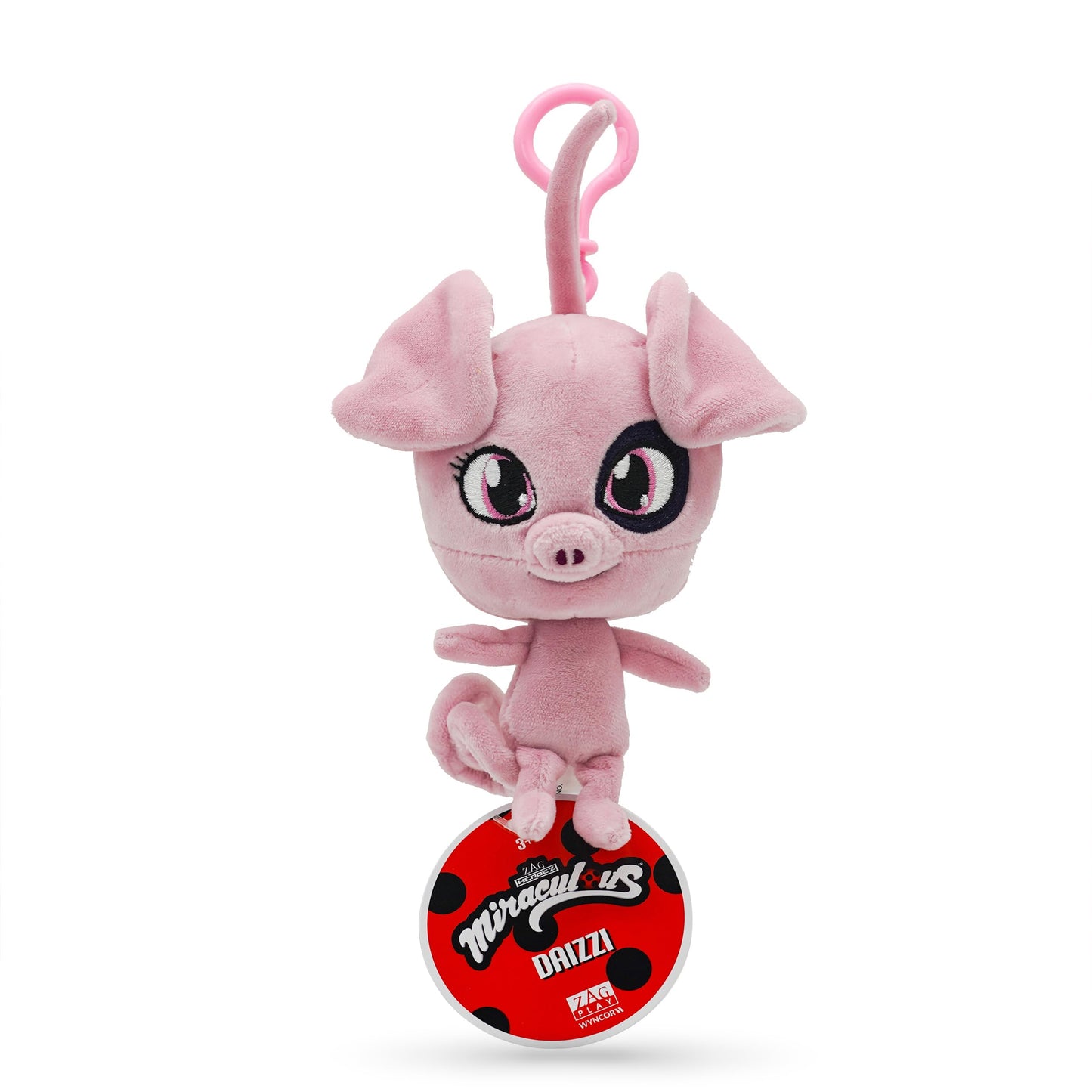 Miraculous Ladybug Kwami Lifesize Daizzi Plush Toy - 5" Pink Soft Stuffed Animal with Glitter Eyes, Model M13014