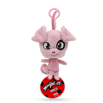 Miraculous Ladybug - Kwami Lifesize Daizzi, 5-Inch Pig Plush Clip-On Toys For Kids, Super Soft Collectible Stuffed Toy With Glitter Stitch Eyes And Color Matching Backpack Keychain (Wyncor)